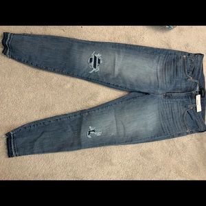 J.Crew 9” toothpick jean in rip and repair wash